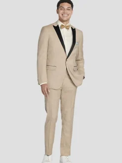 Tuxedos|Big & Tall Tuxedos-Paisley &Amp; Gray Slim Fit Sharkskin Tuxedo Jacket Camel Shark