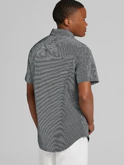 Button Up Shirts|Casual Shirts-Awearness Kenneth Cole Slim Fit Short Sleeve Button Up Shirt Black