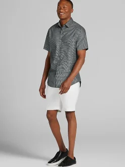 Button Up Shirts|Casual Shirts-Awearness Kenneth Cole Slim Fit Short Sleeve Button Up Shirt Black