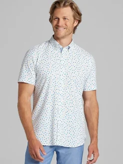 Button Up Shirts-Con.Struct Slim Fit Short Sleeve Circle Button Up Shirt White