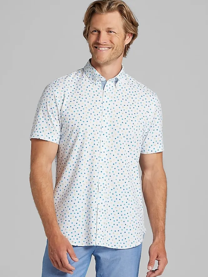 Button Up Shirts-Con.Struct Slim Fit Short Sleeve Circle Button Up Shirt White