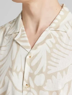 Button Up Shirts-Paisley &Amp; Gray Slim Fit Short Sleeve Linen Blend Camp Shirt Tan