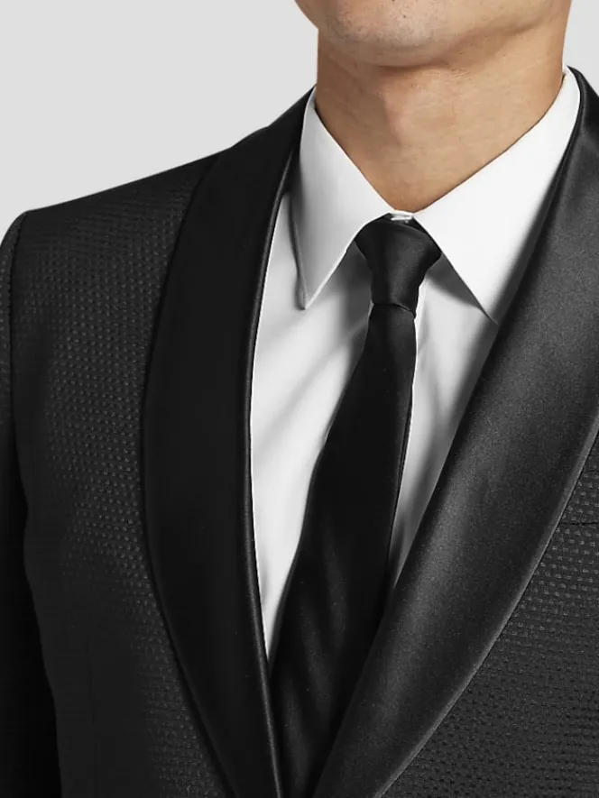 Sport Coats|Sport Coats-Egara Slim Fit Single-Button Dobby Formal Sport Coat Black Tic