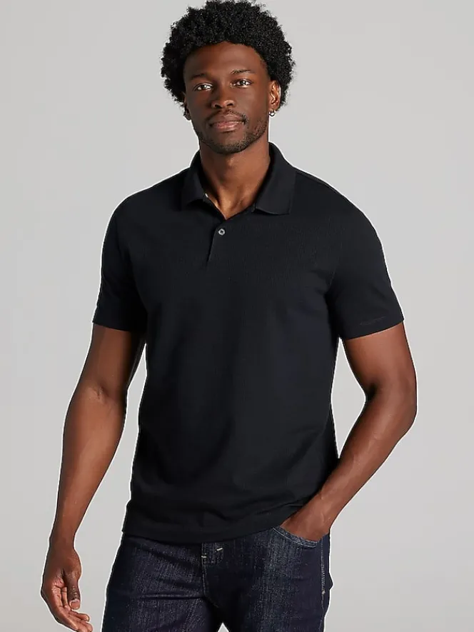 Casual Shirts|Polos-Awearness Kenneth Cole Slim Fit Solid Knit Polo Black