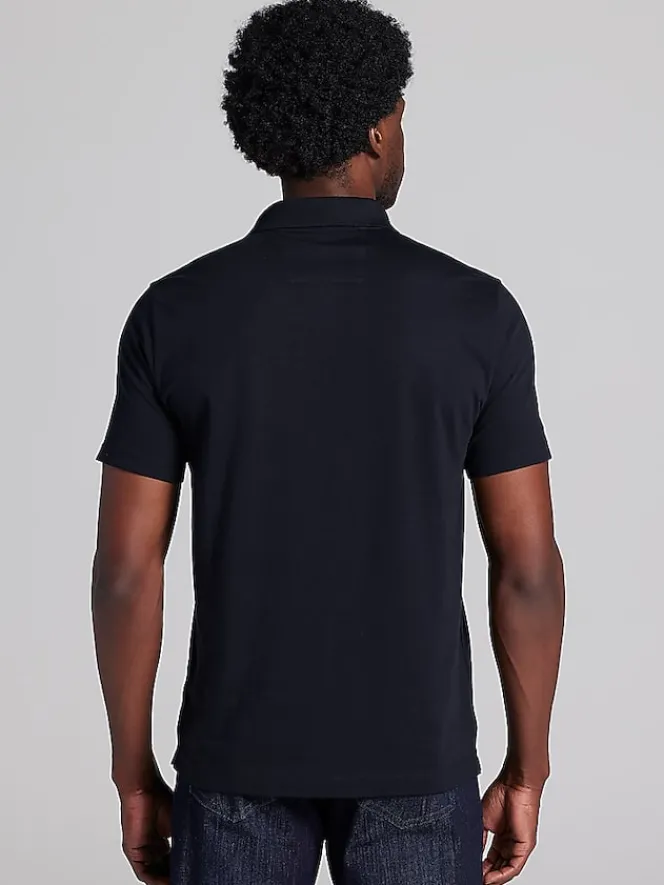 Casual Shirts|Polos-Awearness Kenneth Cole Slim Fit Solid Knit Polo Black