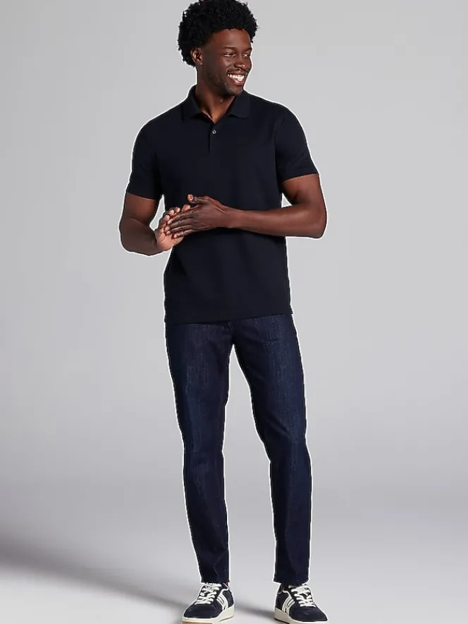 Casual Shirts|Polos-Awearness Kenneth Cole Slim Fit Solid Knit Polo Black