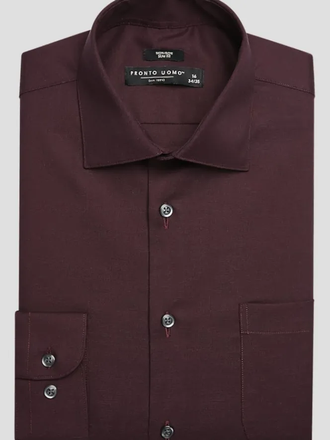 Solid Dress Shirts|White Dress Shirts-Pronto Uomo Slim Fit Solid Sharkskin Dress Shirt Blue Solid