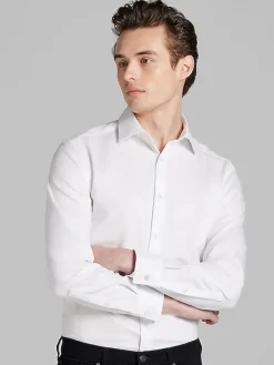 Designer Dress Shirts|Solid Dress Shirts-Calvin Klein Slim Fit Solid Supima Cotton Dress Shirt Black Solid