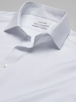 Designer Dress Shirts|Solid Dress Shirts-Calvin Klein Slim Fit Solid Supima Cotton Dress Shirt Black Solid