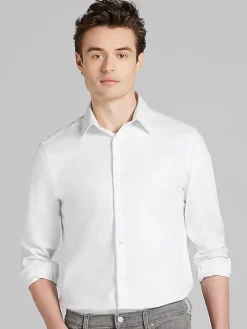 Designer Dress Shirts|Dress Shirts-Calvin Klein Slim Fit Solid Supima Cotton Dress Shirt Black Solid