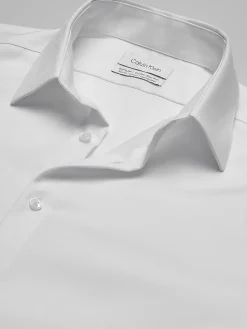 Designer Dress Shirts|Dress Shirts-Calvin Klein Slim Fit Solid Supima Cotton Dress Shirt Black Solid