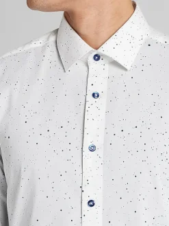 Button Up Shirts|Long Sleeve Button Up Shirts-Paisley &Amp; Gray Slim Fit Splatter Button Up Shirt White