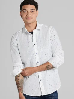 Button Up Shirts|Long Sleeve Button Up Shirts-Paisley &Amp; Gray Slim Fit Splatter Button Up Shirt White
