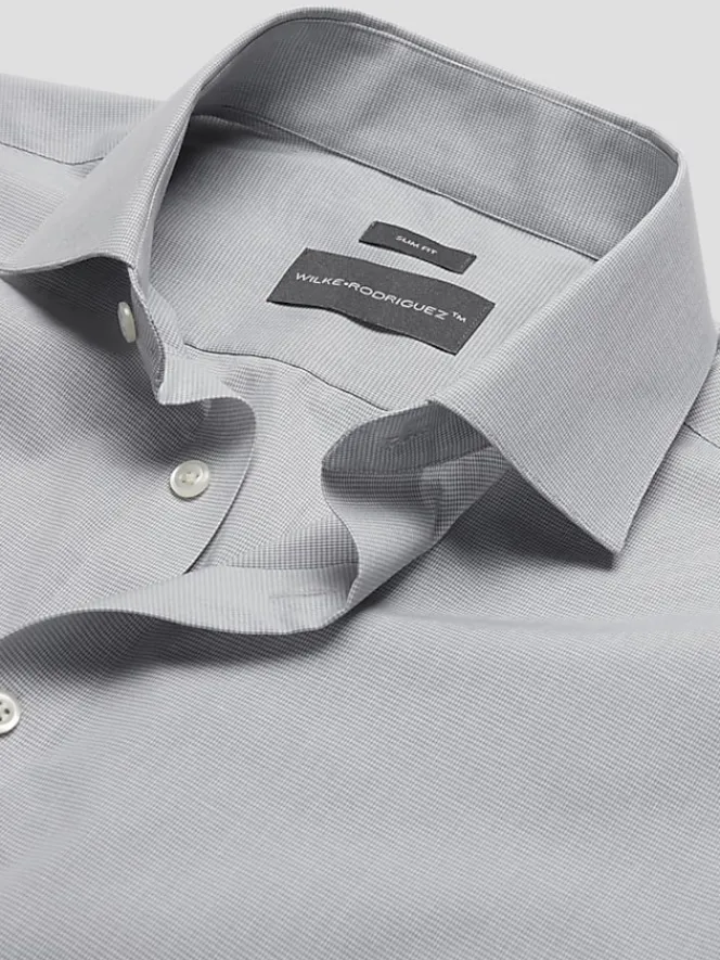Patterned Dress Shirts|Dress Shirts-Wilke-Rodriguez Slim Fit Spread Collar Mini Houndstooth Dress Shirt Gray Check