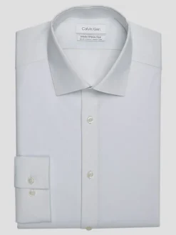 Designer Dress Shirts|Dress Shirts-Calvin Klein Slim Fit Spread Collar Textured Dress Shirt Lt Green Check