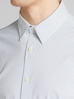 Button Up Shirts|Long Sleeve Button Up Shirts-Awearness Kenneth Cole Slim Fit Starry Night 4-Way Super Stretch Button Up Shirt Light Blue