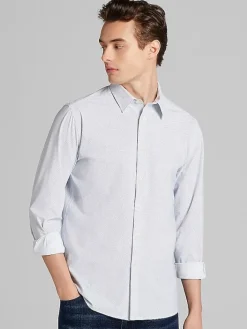 Button Up Shirts|Long Sleeve Button Up Shirts-Awearness Kenneth Cole Slim Fit Starry Night 4-Way Super Stretch Button Up Shirt Light Blue
