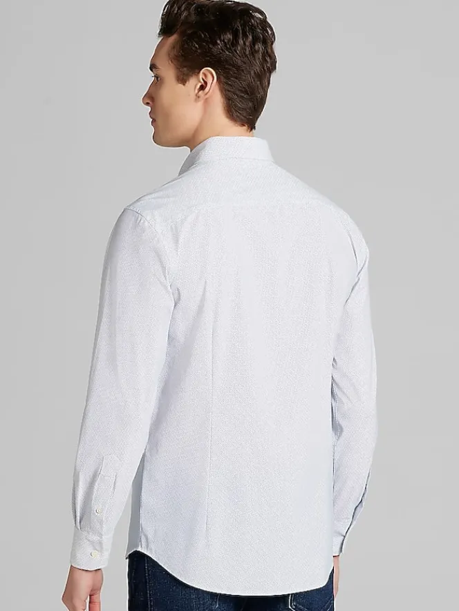 Button Up Shirts|Long Sleeve Button Up Shirts-Awearness Kenneth Cole Slim Fit Starry Night 4-Way Super Stretch Button Up Shirt Light Blue