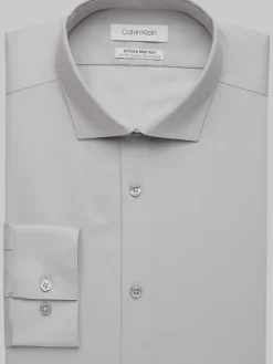 Solid Dress Shirts|Designer Dress Shirts-Calvin Klein Slim Fit Stretch Non-Iron Dress Shirt Pearl Gray