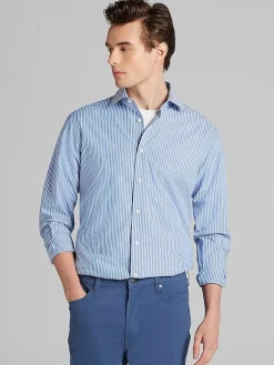 Patterned Dress Shirts|Dress Shirts-Wilke-Rodriguez Slim Fit Stripe Dress Shirt Blue