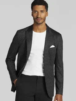Sport Coats|Sport Coats-Awearness Kenneth Cole Slim Fit Stripe Knit Sport Coat Black Basic Stripe
