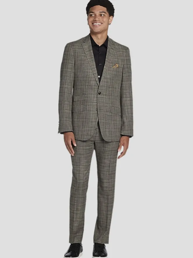 3-piece Suits|Suit Separates-Paisley &Amp; Gray Slim Fit Suit Jacket Tan Gold Check