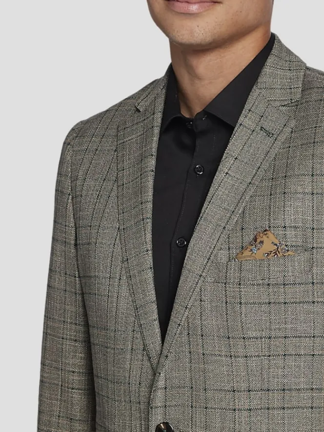 3-piece Suits|Suit Separates-Paisley &Amp; Gray Slim Fit Suit Jacket Tan Gold Check