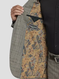 3-piece Suits|Suit Separates-Paisley &Amp; Gray Slim Fit Suit Jacket Tan Gold Check