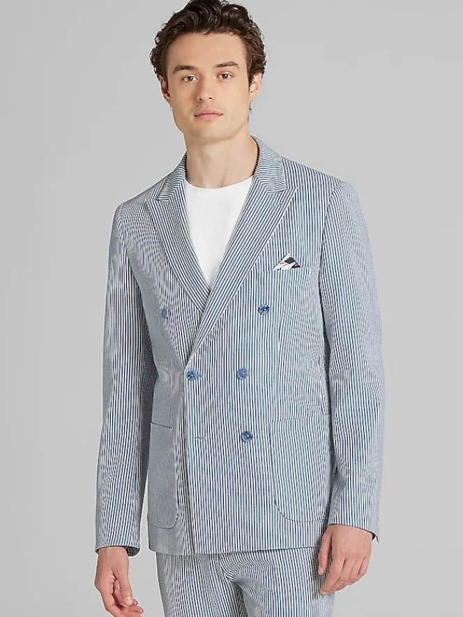 3-piece Suits|Suit Separates-Paisley &Amp; Gray Slim Fit Suit Seersucker Jacket Blue/Grey Seersucker