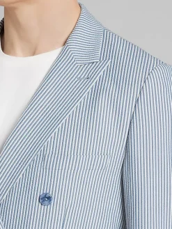 3-piece Suits|Suit Separates-Paisley &Amp; Gray Slim Fit Suit Seersucker Jacket Blue/Grey Seersucker