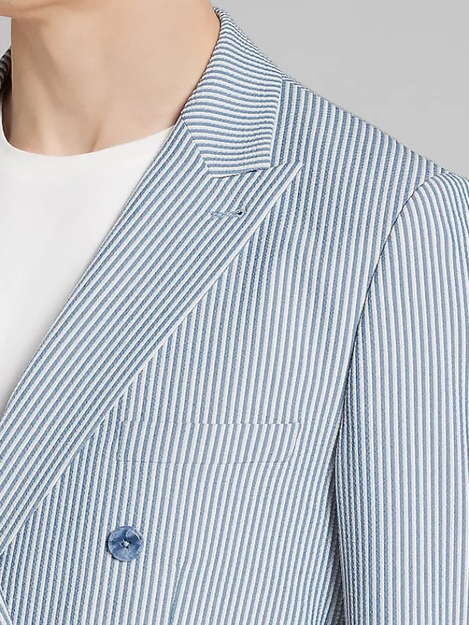 3-piece Suits|Suit Separates-Paisley &Amp; Gray Slim Fit Suit Seersucker Jacket Blue/Grey Seersucker