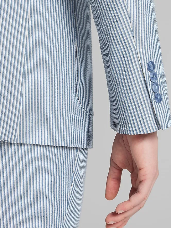 3-piece Suits|Suit Separates-Paisley &Amp; Gray Slim Fit Suit Seersucker Jacket Blue/Grey Seersucker