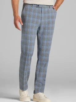 Big & Tall Pants|Big & Tall Suits-Paisley &Amp; Gray Slim Fit Suit Seersucker Pants Grey Blue Check Seersucker