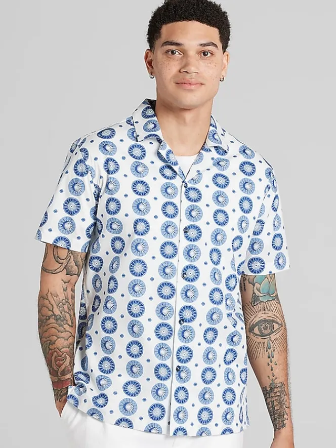 Button Up Shirts-Paisley &Amp; Gray Slim Fit Sun & Moon Camp Shirt White