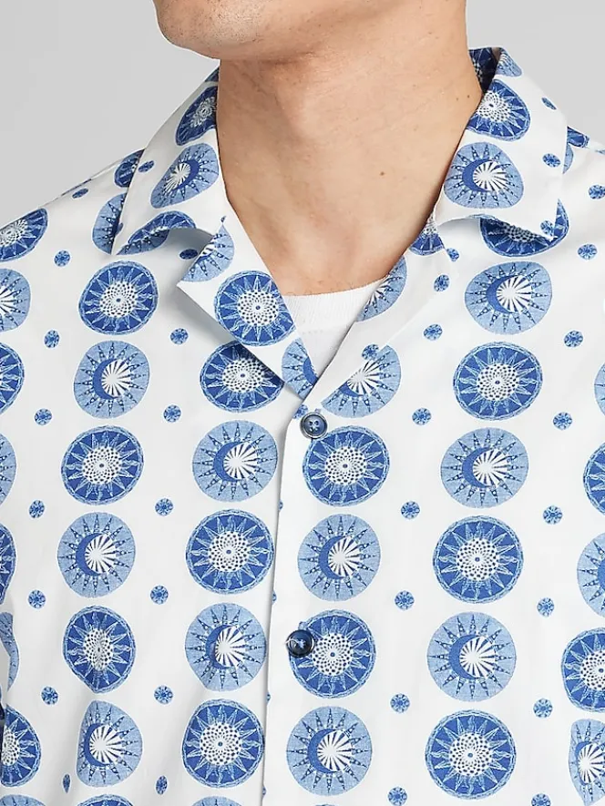 Button Up Shirts-Paisley &Amp; Gray Slim Fit Sun & Moon Camp Shirt White