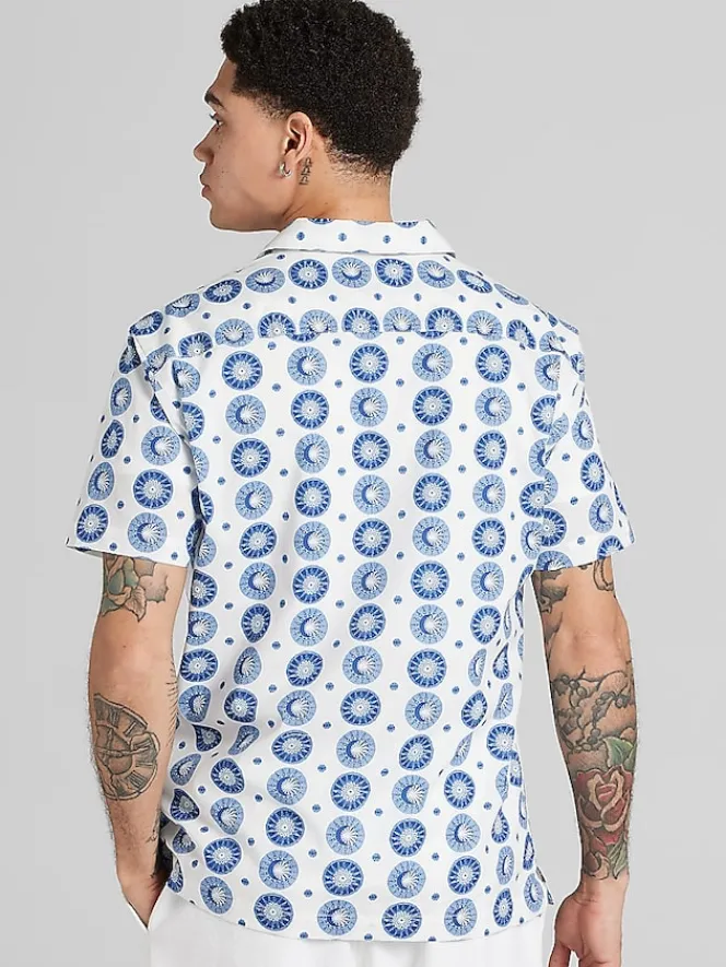 Button Up Shirts-Paisley &Amp; Gray Slim Fit Sun & Moon Camp Shirt White