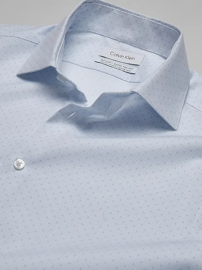 Designer Dress Shirts|Patterned Dress Shirts-Calvin Klein Slim Fit Supima Cotton Dress Shirt Light Blue Check