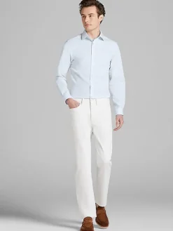 Designer Dress Shirts|Patterned Dress Shirts-Calvin Klein Slim Fit Supima Cotton Dress Shirt Light Blue Check