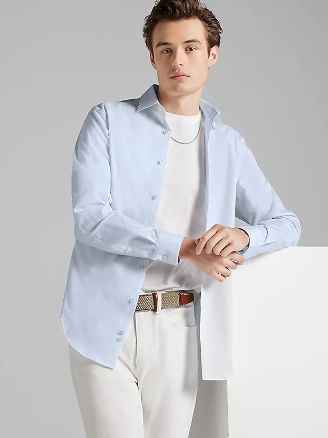 Designer Dress Shirts|Patterned Dress Shirts-Calvin Klein Slim Fit Supima Cotton Dress Shirt Light Blue Check