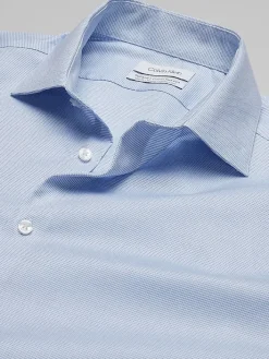 Dress Shirts|Designer Dress Shirts-Calvin Klein Slim Fit Supima Cotton Stretch Check Dress Shirt Blue Check