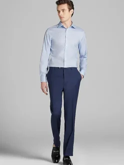 Dress Shirts|Designer Dress Shirts-Calvin Klein Slim Fit Supima Cotton Stretch Check Dress Shirt Blue Check