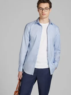 Dress Shirts|Designer Dress Shirts-Calvin Klein Slim Fit Supima Cotton Stretch Check Dress Shirt Blue Check