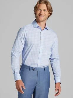 Big & Tall Dress Shirts|Patterned Dress Shirts-Wilke-Rodriguez Slim Fit Tattersall Plaid Dress Shirt Pink/Blue