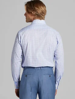 Big & Tall Dress Shirts|Patterned Dress Shirts-Wilke-Rodriguez Slim Fit Tattersall Plaid Dress Shirt Pink/Blue