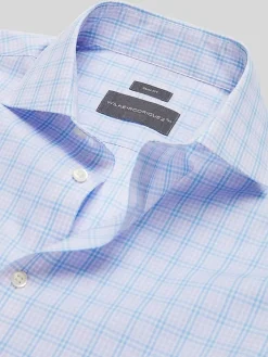 Big & Tall Dress Shirts|Patterned Dress Shirts-Wilke-Rodriguez Slim Fit Tattersall Plaid Dress Shirt Pink/Blue