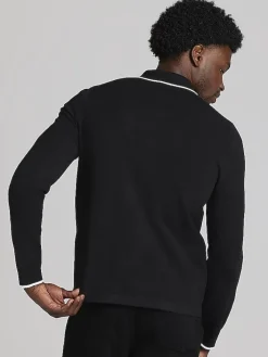 Sweaters|Casual Shop-Awearness Kenneth Cole Slim Fit Textured Tipped Jacket Sweater Black