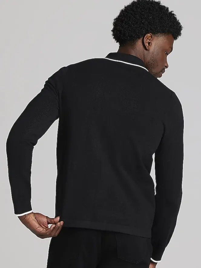 Sweaters|Casual Shop-Awearness Kenneth Cole Slim Fit Textured Tipped Jacket Sweater Black