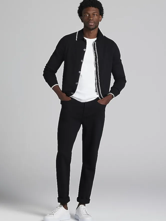 Sweaters|Casual Shop-Awearness Kenneth Cole Slim Fit Textured Tipped Jacket Sweater Black