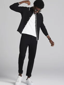 Sweaters|Casual Shop-Awearness Kenneth Cole Slim Fit Textured Tipped Jacket Sweater Black