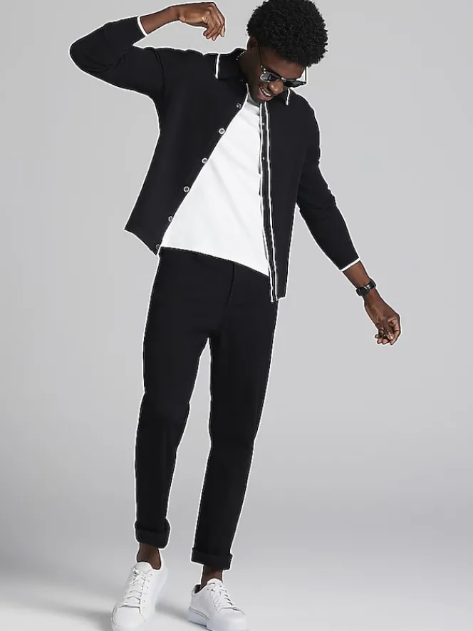 Sweaters|Casual Shop-Awearness Kenneth Cole Slim Fit Textured Tipped Jacket Sweater Black